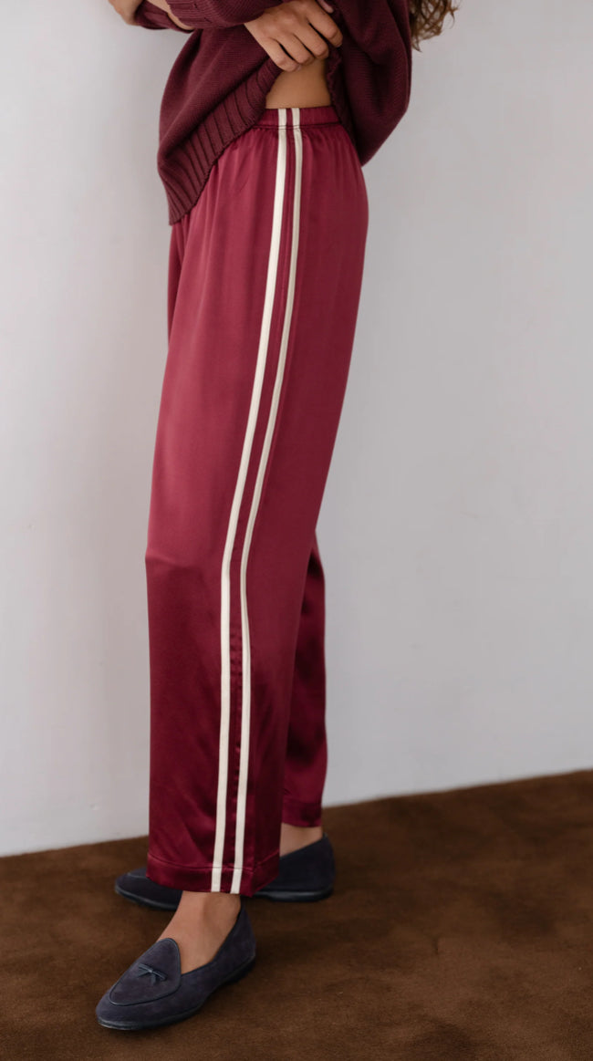 DONNI Silk Stripe Crop Pant - Oxblood