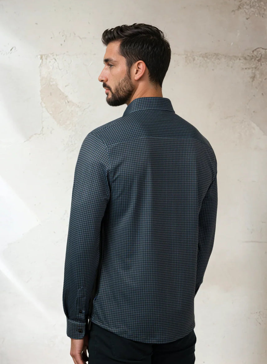 STONE ROSE APEX - DARK GREY MICRO HOUNDSTOOTH SHIRT