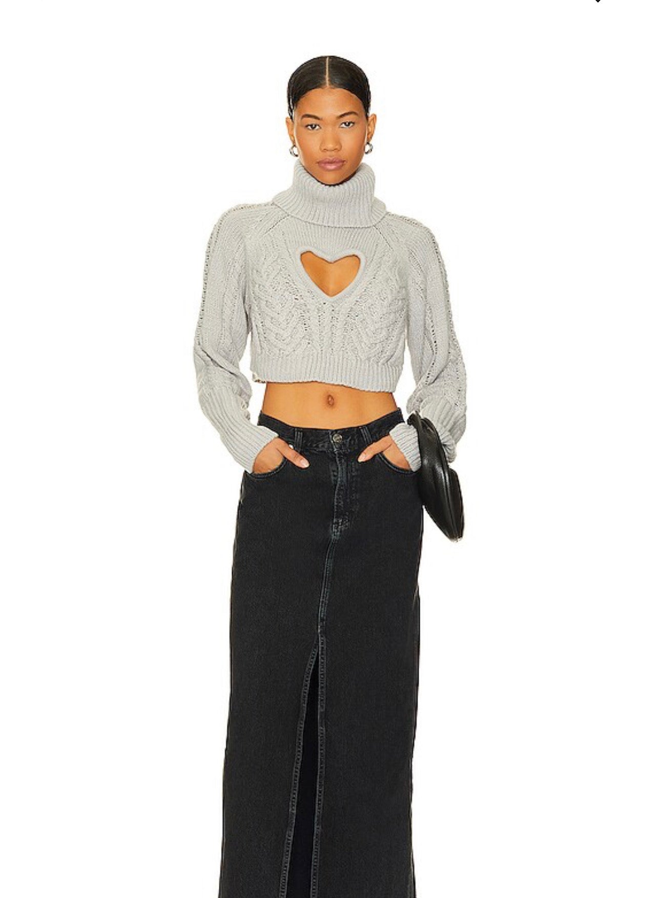 For Love & Lemons Vera Crop Out Sweater in Grey
