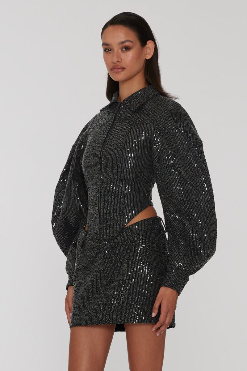 Rotate-Twill Sequin Jacket