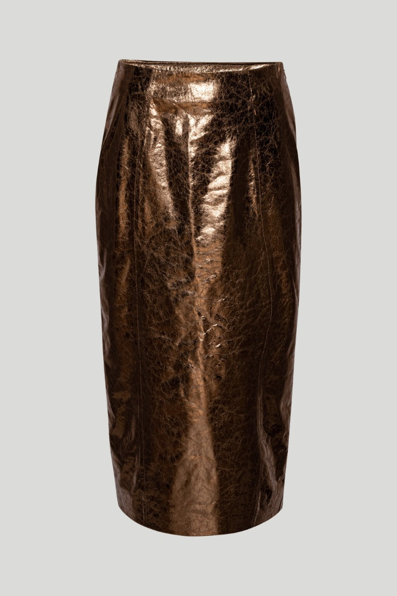 Rotate Textured Pencil Skirt Metallic Brown