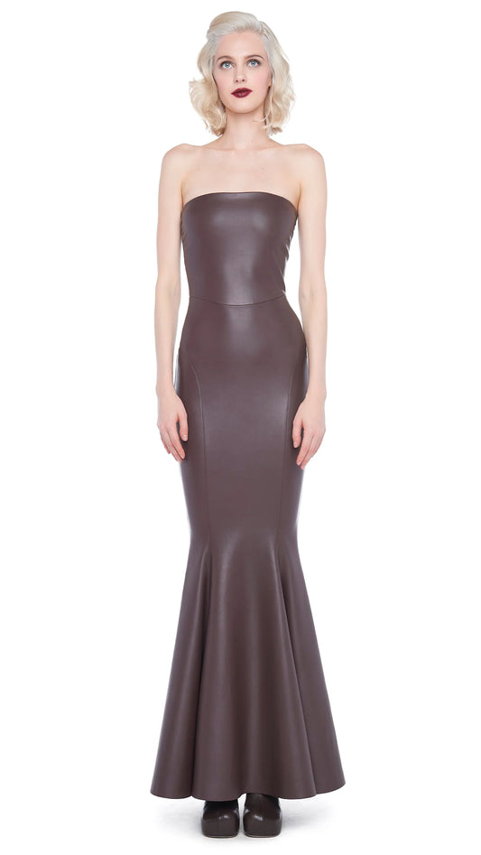 NORMA KAMALI FISHTAIL CHOCOLATE DRESS
