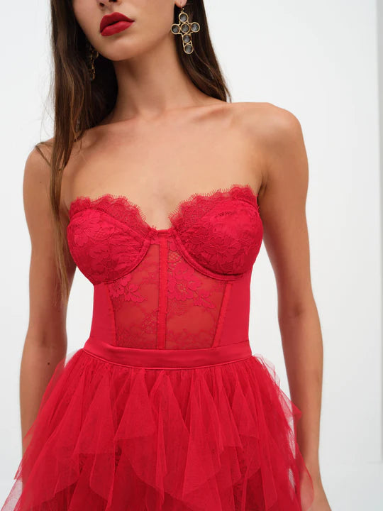 For Love & Lemons Red Bustier Dress