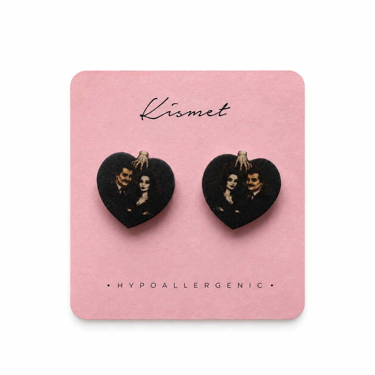 Morticia and Gomez with Thing Stud Earrings