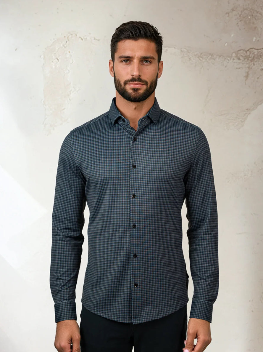 STONE ROSE APEX - DARK GREY MICRO HOUNDSTOOTH SHIRT