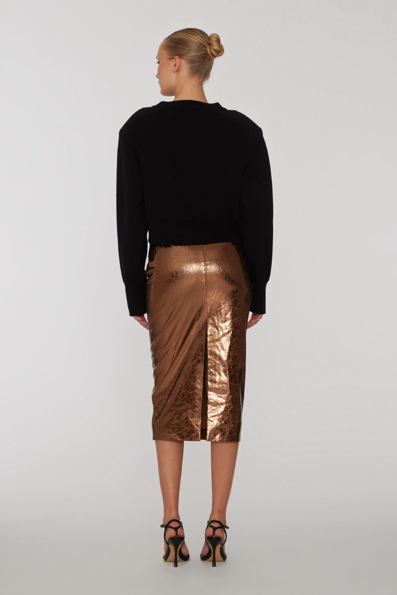 Rotate Textured Pencil Skirt Metallic Brown