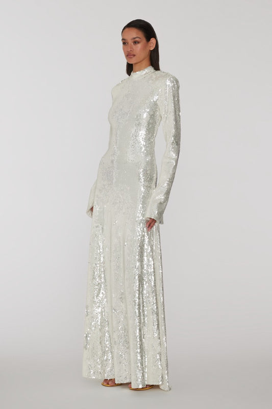 Rotate Silver Sequins Maxi Dress