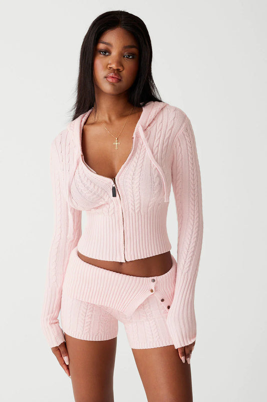 Frankie’s CABLE KNIT CLOUD Pink hoodie