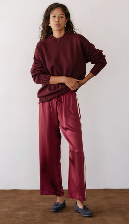 DONNI Silk Stripe Crop Pant - Oxblood
