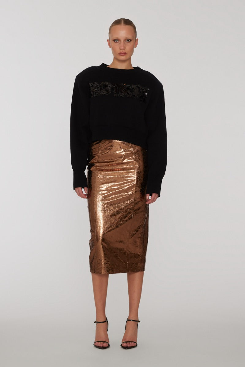 Rotate Textured Pencil Skirt Metallic Brown