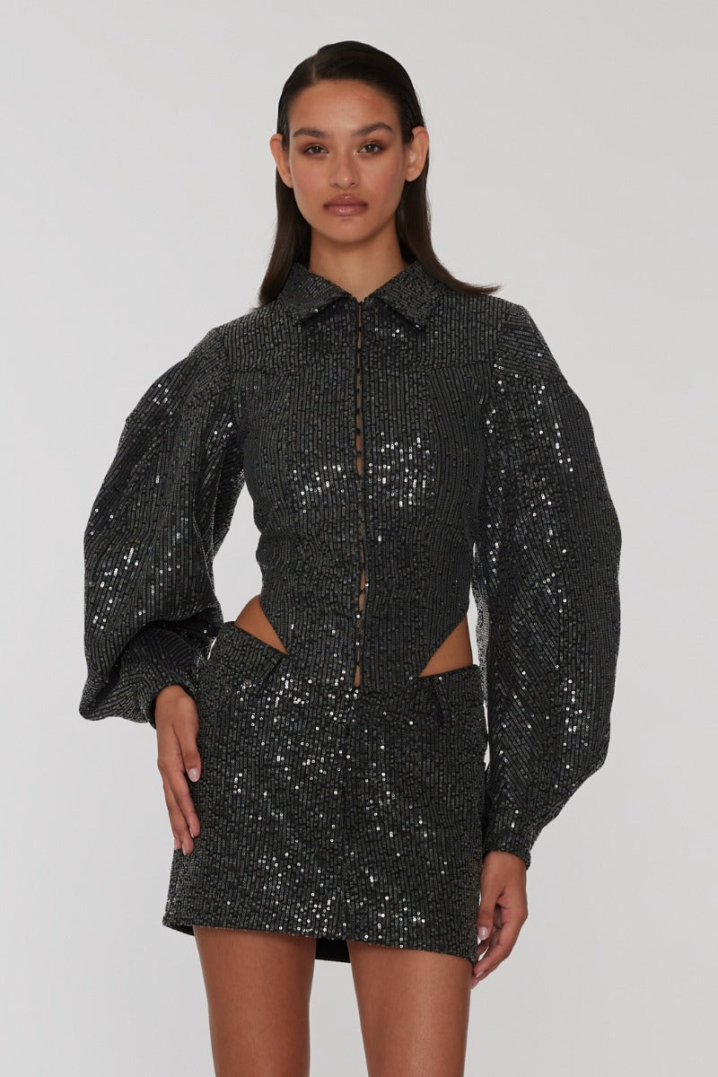 Rotate-Twill Sequin Jacket