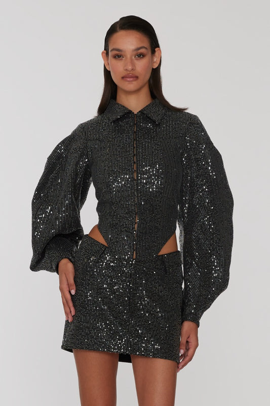 Rotate-Twill Sequin Jacket
