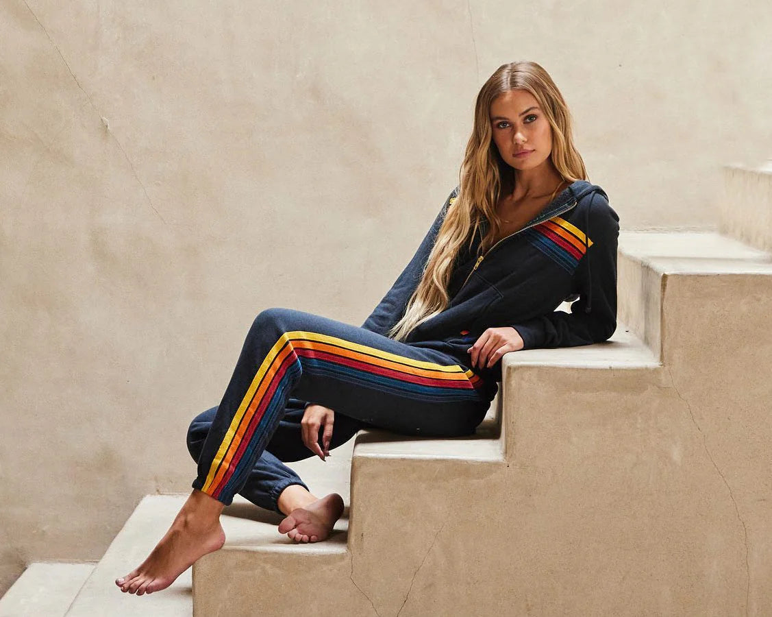 Aviator Nation 5 Stripe Charcoal Hoodie