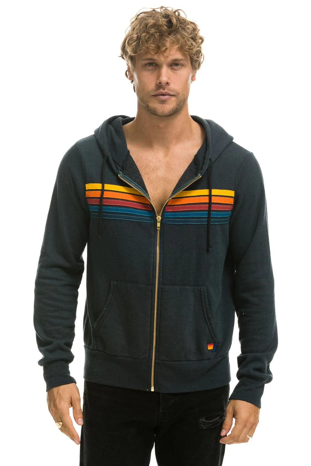 Aviator Nation 5 Stripe Charcoal Hoodie