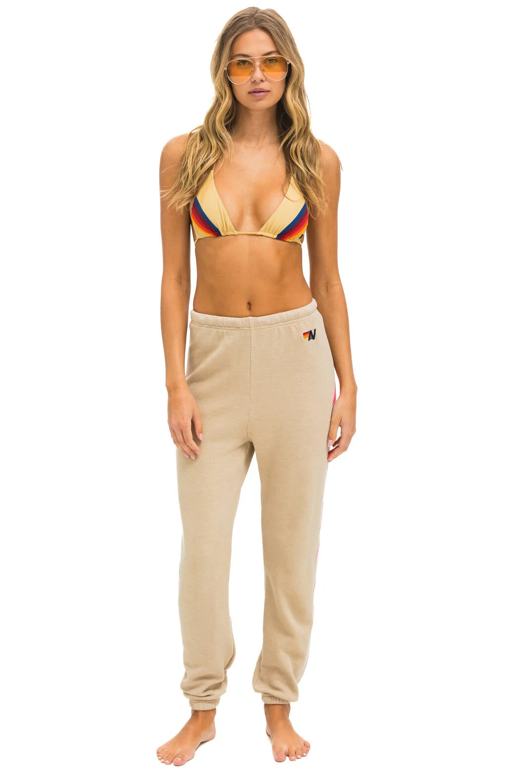 Aviator Nation Tan/Neon Pink 4 Bolt Sweatpants