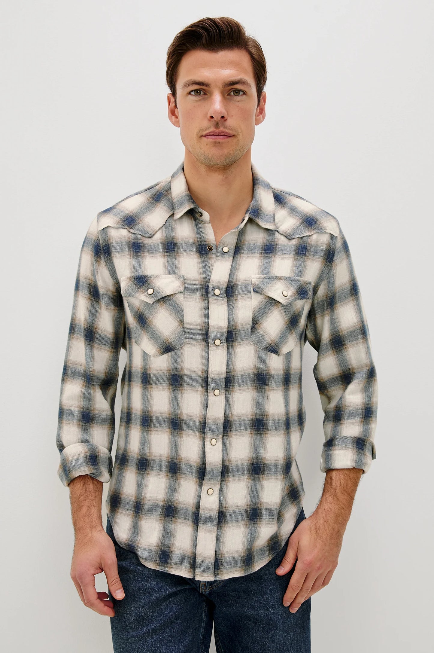 Rails Roy Shirt in Wheat Marine Heather