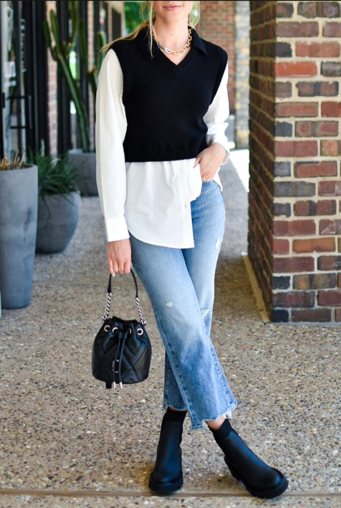 PISTOLA SOFIE VEST with Poplin Shirt black&white