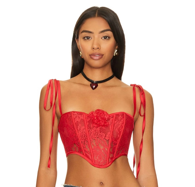For LOVE & LEMONS RED CORSET FLOWER TOP